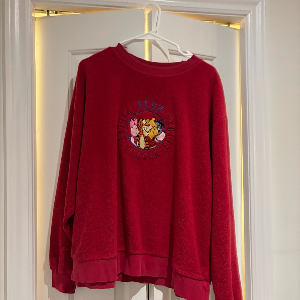 Vintage Disney Winnie the Pooh Red Sweater Embroidered Eeyore, Piglet, Tigger